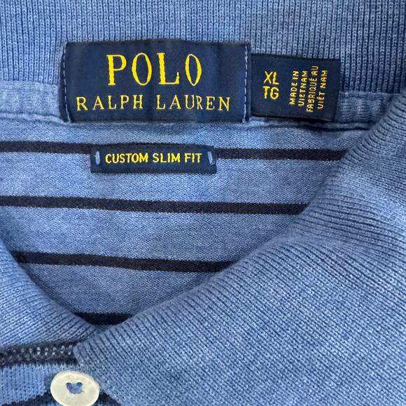 Polo Ralph Lauren Custom Slim Fit Striped Stretch Polo Men’s XL Blue Navy - Picture 3 of 7